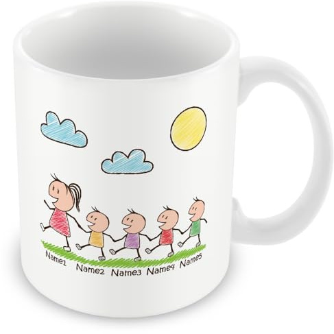 Personalised Mum Mug – Birthday Keepsake, Mum & 4 Kids – Add Names | Personalised mum mug with four children — mum birthday gifts, mummy mugs, add every name at checkout