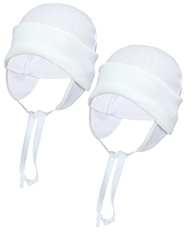 TupTam Baby Erstlingsmütze mit Ohrenklappen 2 er Pack, Farbe: Weiß, Größe: 62-68