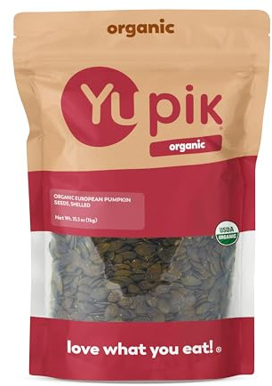 Yupik Organic European Pumpkin Seeds, No Shell, 2.2 lb (35.2 oz), Gluten-Free, Non-GMO, Kosher, Vegan, Raw Pepitas, Unsalted, Unroasted, Plant-Based Protein, Healthy Snacks, For Baking & Topping