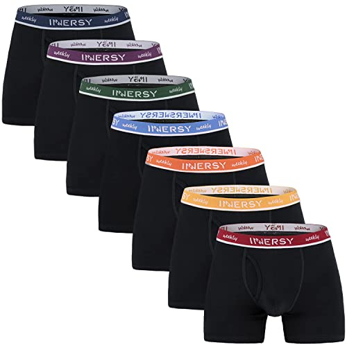 INNERSY Boxershorts herr bomull underbyxor med grepp män färgglada underkläder 7-pack