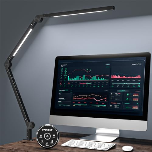 EYOCEAN Desk Lamp LED Desk Light with Clamp Eye-Care Desk Lamp for Home Office Dimmable High Brightness&Color Mode Swing Arm Lamp, Desk Light with Remote Controller 12W Task Lamp Crafting Lighting