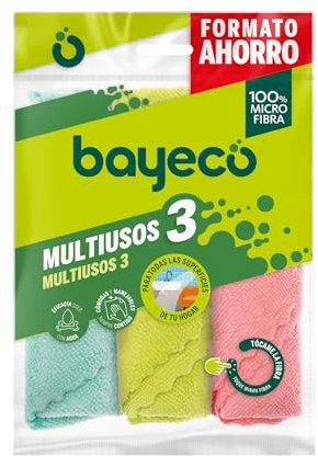Bayeco - Pack of Multi-Purpose Cloths - 100% Microfiber - All Surfaces - Great Absorption Capacity and Finishes Without Marking or Linting, Just With Water, 3 Count (Pack of 1)