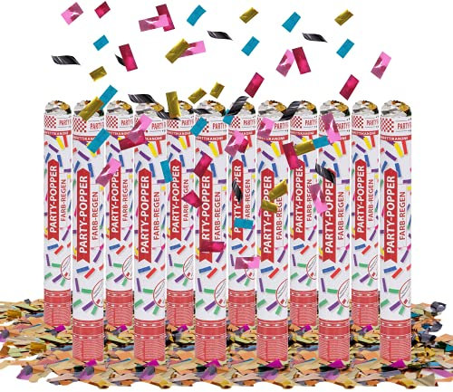Party Factory 12 Party Popper, 40 cm, buntes Konfetti, Konfettiregen für Hochzeit, Geburtstag oder Silvester