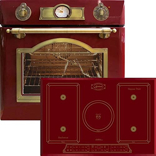 Kaiser EH 6355 RotEm Eléctricos Horno empotrado 67L Bordos / 8 funciones/autosuficiente/retro/iluminación+ Kaiser KCT 7797 Fi RotEm - Placa de inducción (77 cm), color burdeos, placa, púas y teppan