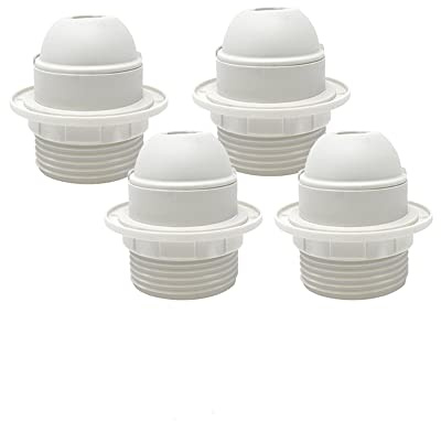 HALOTEC | Pack de 4 Douilles Blanc E27 | Douille Femme M10x1 | Col Roulé Fileté | Rondelle Fixation Abat-jour | Support Sécurisé pour Lampes Standard | Décoration Intérieure Maison