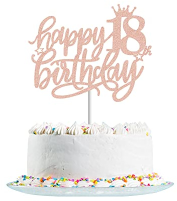 Happy 18th Birthday Cake Topper Rose Gold Glitter for Hello 18,Cheers to 18 Years,18 & Fabulous, 18th Birthday Cake Pick 18 Years Old Birthday Party Cake Decorations