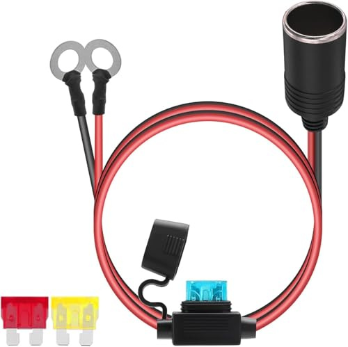 12V/24V Cigarette Lighter Socket, Fixed Car Power Outlet 16AWG Cable | 16AWG Heavy Duty Cable, 15A Fuse, Ring Terminal Wiring, Direct Battery Connection for Cars, Boats, RVs & Vehicle Accessories