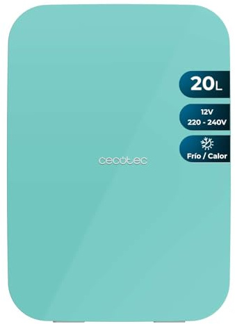 Cecotec Mini Frigo Bolero MiniColing 20L Bahamas Mint. Capacité 20 L, Fonctionnement 12-220 V, Compatible avec Caravanes, Fonction Chaud et Froid, Température Réglable de 7 ºC à 65 ºC