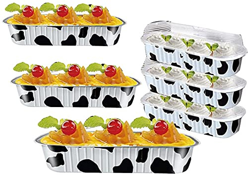OUKEYI 6.8 Oz Aluminum Foil Mini Loaf Pans With Lids, Rectangle Baking Cups Muffin Tins,Reusable Baking Tins Mini Baking Pans Tins Holders for Cow color Muffin Bread Baking 50Pack