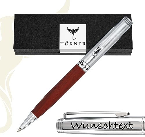Hörner Legno Kugelschreiber mit Gravur I Sandelholz I Premium Design I Edle Geschenk-Box I Schreibfarbe Blau I Strichstärke M 1 mm I Drehkugelschreiber I Hochwertiger Holzkugelschreiber