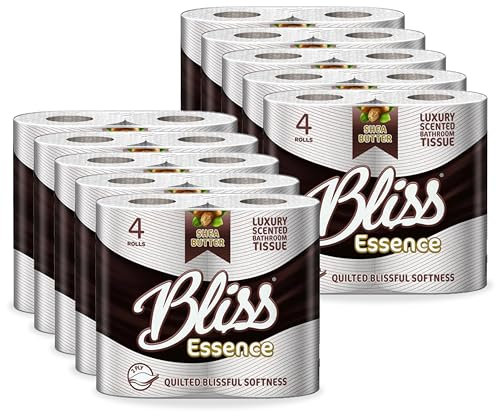 indigo Bliss Luxury Scented Bathroom 40 Toilet Rolls 2 Ply Shea Butter - Super Soft and Strong Toilet Paper - Ultimate Quilted Comfort for a Luxurious Bathroom Experience - 4 x10 Rolls Pack = 40 Rolls