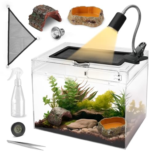 AZV Reptil terrarium hölje, 49,5 cm x 24,8 cm reptiltank med skäggig drake ödla hängmatta, UVA och UVB värmelampa, dold grotta för majsorm, sköldpadda, groda, leopardgeckos, kameleonter, spindel