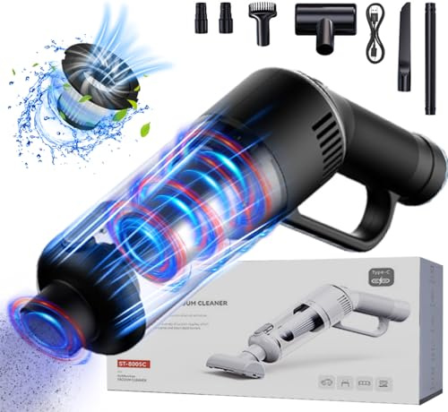 Handstaubsauger, 16000Pa Upgrade Handstaubsauger Akku Beutellos Testsieger, Akku Handstaubsauger Nass/Trocken, 120W Autostaubsauger, Handstaubsauger Kabellos für Auto/Haus,Waschbarer Filter - Schwarz