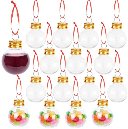 Weihnachts-Schnapskugeln 16 Stück durchsichtig für den Weihnachtsbaum befüllbare Ornamente Wasserflasche Kunststoff-Anhänger Weihnachtsparty-Dekoration