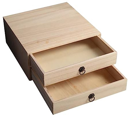 Warmhm Holz-desktop-schubladen En Vintage Desktop-sundries-aufbewahrungsbox 2-schicht-holzbox