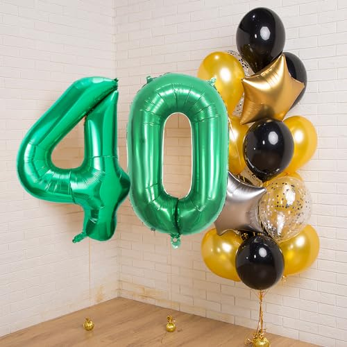 Globos de 40 Cumpleaños, Verde 40 Pulgadas Número, Decoraciones para Hombre y Mujer, Globo Inflable de Lámina