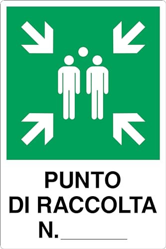 GLOBAL CARTELLO IN LAMIERA SCATOLATA RETTANGOLO 60X40 cm - PUNTO DI RACCOLTA N.____ - SEGNALE CATARIFRAGENTE CON CAVALLETTO (Cartello)
