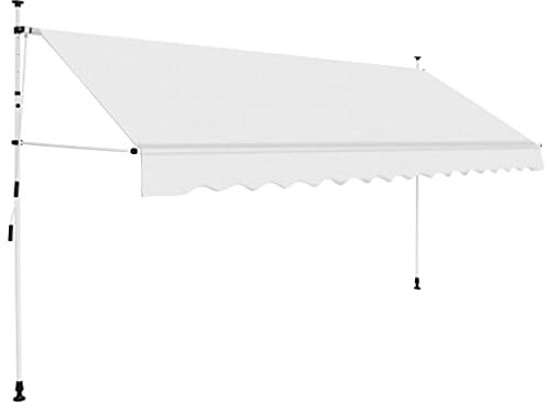 Mengtu Einziehbare Markise Handbetrieben Klemmmarkise Balkonmarkise Höhenverstellbar Sonnenschutz mit Handkurbel Wasserdicht Markise für Fenster 350 cm Cremeweiß Garten Möbel