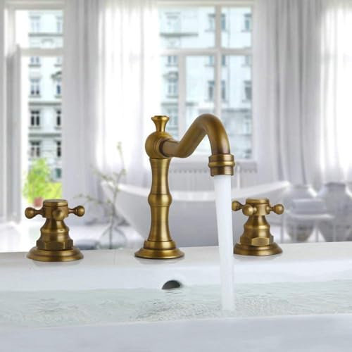 Retro Bathroom Basin Mixer Tap 2 Handle Hot and Cold 3 Hole Sink Taps,Antique