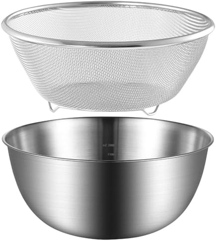Cabilock Passoire de cuisine en acier inoxydable à mailles fines Passoire à riz avec panier d'égouttement Bol avec passoire pour légumes, fruits, pâtes, fond antidérapant, 16 cm