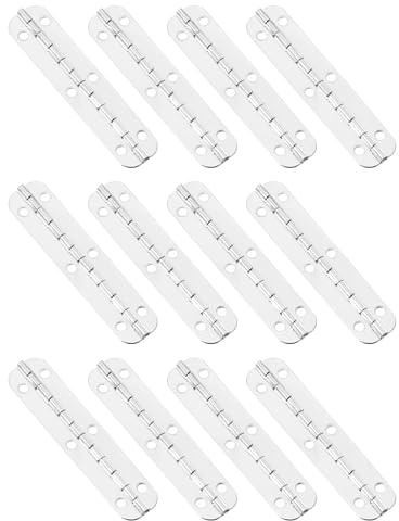 sourcing map Metal Piano Hinges 180 Degree Long Folding Hinges with Screws for Wooden Box, Cabinet Closet, 65x15mm White Nickel, 12 Pcs