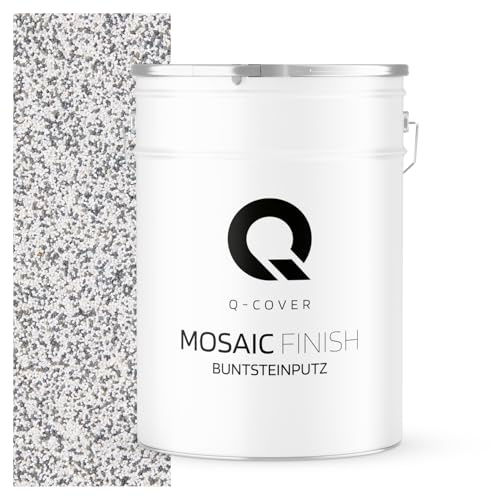 Q-COVER Buntsteinputz 25 Kg Hellgrau M21 Mosaikputz Sockelputz Dekorative Putz Innen & Außen Fassadenputz Fertigputz Edelputz Oberputz Kratzfest Wetterfest