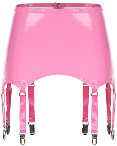 inhzoy Damen Strapsgürtel Leder Mit 8 Halter Lack Latex Strumpfhalter Strapshalter Mit Verstellbare Clip Hüftgürtel