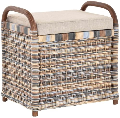 Korb-Outlet Rattan Sitzbank Sitzhocker mit Stauraum Rattanhocker mit Deckel Hocker (Mehrfarbig)