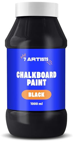 7 Artists Tafelfarbe Schwarz 1000 ml – Tafellack Innen und Außen | Hochwertige Wandfarbe Schwarz Matt auf Wasserbasis | Kreidefarbe für Wand, MDF, Leinwand | Blackboard Farbe | Chalkboard Paint