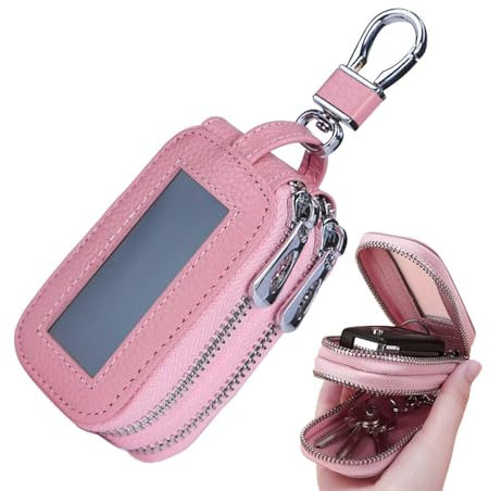 Custodia per chiavi auto con doppia cerniera, protezione per portachiavi con telecomando per auto, grande capacità, in pelle PU, trasparente, protezione per auto da uomo e donna, rosa, Refer to