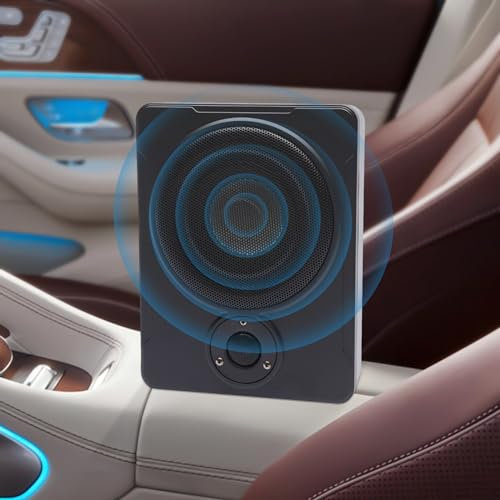 MEELRYD Aktiv Subwoofer für Auto 600W Autoradio Ultradünner 12V, Auto Untersitz Active Stereo VerstäRker Bassbox Ultradünner Bassbox Bass Lautsprescher Car Audio (Schwarz)