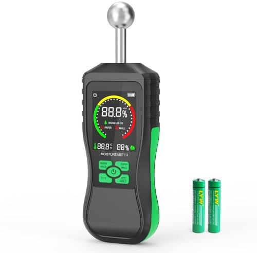 Kereinpo Misuratore di umidità induttivo sferico, rilevatore di umidità non distruttivo in cartongesso, legno, muratura, display LCD retroilluminato e tester lettore di umidità, rileva fino a 20-40 mm