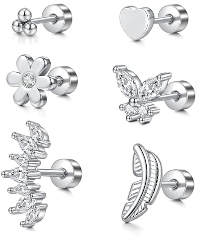 LAURITAMI Brosk platt baksida örhängen 20 g rostfritt stål 6 mm öronpiercing örhängen stud helix tragus piercing smycken, Rostfritt stål