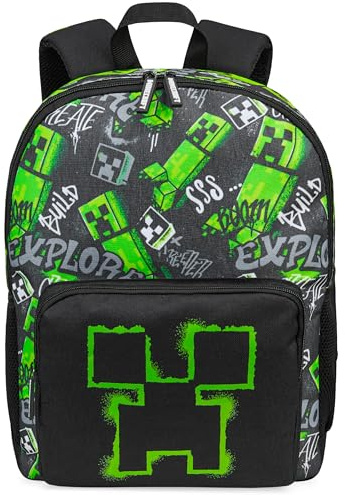 Minecraft Ryggsäck Barn Pojkar Barnryggsäck Creeper Fritidsryggsäck med fack med dragkedja för skolryggsäck skola sport vardag, svart, 40 x 29 x 17 cm