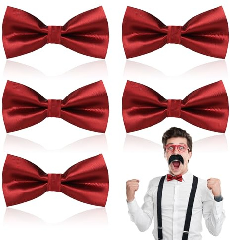 TUONYIS 5 Pièces Nœud Papillon avec Crochet, Nœud Papillon Hommes, Nœud Papillon Pré-Noué Réglable, Smoking Solide Nœud Papillon, Nœud Papillon pour Enfants Homme, pour Mariages, Fêtes, Séances(Rouge)