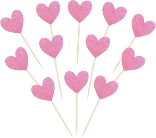 40 Stück Liebe Herz Tortendeko Glitzer Love Heart Cupcake Toppers Frohen Valentinstag Kuchen Deko für Valentinstag Thema Hochzeit Verlobung Braut Dusche Geburtstag Party Kuchen Dekorationen Rosa