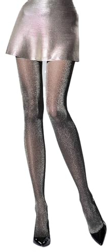 SENTELEGRI Collant da donna 30 denari lurex luccicanti, semi opachi, oro lucido, argento,, nero/oro, S