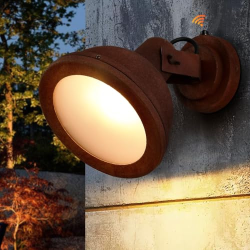 KUNYEEE Außenwandleuchte mit Dämmerungssensor, IP44 wasserdicht, Außenwandleuchte für die Terrasse, Außenwandleuchte mit E27-Fassung, Wandleuchte Draußen Faux Rust Farbe, 1 Stück