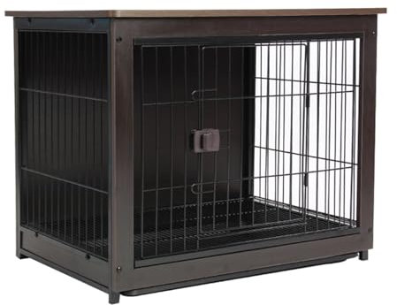 Haustierbox, Hundebox aus Holz, Möbel-Hundebox mit Universalrädern, mittelgroßer und Kleiner Hundestall, verdickter Kohlenstoffstahldraht, Starke Tragfähigkeit, geeignet für Innenzwinger (Sc