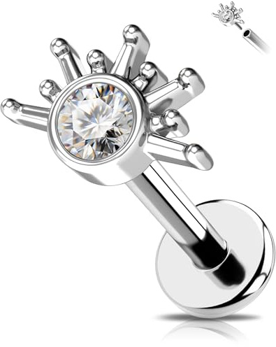 OUFER 16G Helix Piercing Chirurgischer Stahl 316L Sonne Knorpel Ohrpiercing Ohrring klarer CZ Conch Lappen Tragus Daith Schmuck Labret Piercing für Frauen 6/8 mm