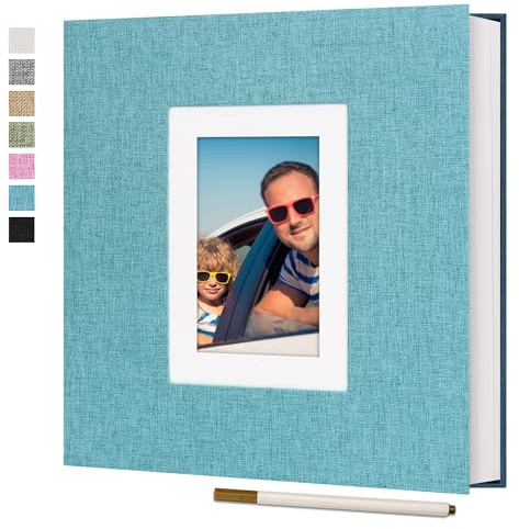 Vienrose Photo Album Self Adhesive for 6x4 7x5 10x8 Pictures Linen Cover DIY Scrapbook 60 Blank Pages Memory Book for Wedding, Travel, Blue