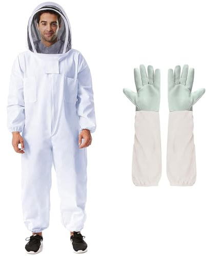Deuovht Bee Suit Professional Beekeeper Suit for Men Women Full Body Veil Hood Beekeeping Supplies Costume for Beekeeper (XXL (with Gloves))