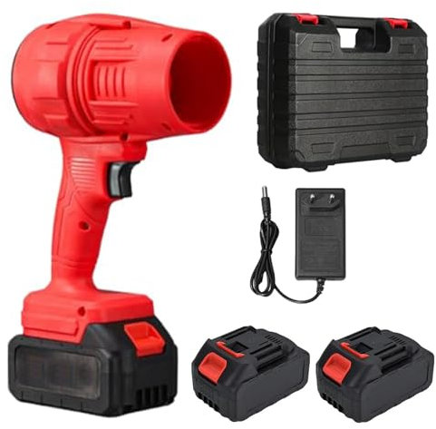 Souffleur à Jet Turbo avec 2 Batteries, Dépoussiéreur à Air Super Puissant Turbo sans Fil, Souffleur Turbo Jet Portable pour Séchage, Nettoyage et Déneigement(Red)