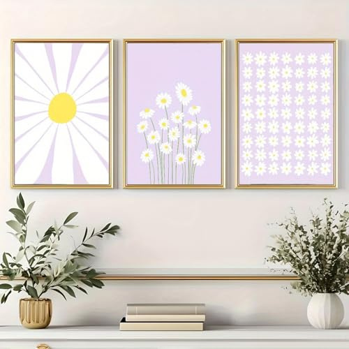 Ueiwffzo 3er Poster Set, Gänseblümchen Deko Kinderzimmer Bilder Set, Wandbilder Babyzimmer Wandposter bilder Set Mädchen Kinderzimmer mädchen deko für Babyzimmer (40x50cm)