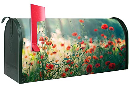 banjado Amerikanischer Briefkasten - US Mailbox/Letterbox mit Motiv Motiv Waldmohn 51x22x17cm - Postkasten Stahl aus Amerika – Briefkasten amerikanisch grün pulverbeschichtet