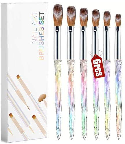 DMQ Acrylic Nail Brush Set, Nail Brush for Acrylic Apply Acrylic Powder Nail Art Extension, Builder Gel Brush 3D Nail Carving for DIY Nail Art Tools Kit (Crystle - Oval)