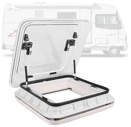 VNATWGOO FenêTre De Toit Double Paroi pour Caravanes, AéRateur De Toit avec éClairage LED Et Tige De Support Hydraulique,ClearBeige