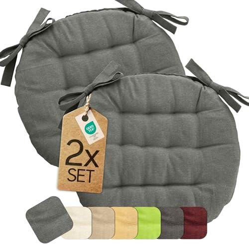 etérea Sitzkissen Basic Rund 38x38 cm 2er Set Grau – Outdoor Bänder | Viele Sets, rund · Mit Bändern · Fest gepolstert · Indoor & Outdoor · 55% Baumwolle, 45% Polyester · OEKO-TEX Made in Green