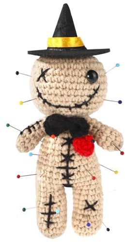 TOYMIS Positive Wizard Voodoo Puppe, Lustige Gehäkelte Voodoo Puppe mit Nadeln Khaki Gestricktes Positives Spielzeug Hexerei-Ornamente Halloween-Dekor für Büro und Zuhause