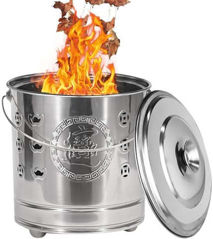 Brennfass - Metallfass Mit Abdeckgitter Aus Edelstahl Und Feuerhaken - Inklusive Feuersicherer Innenauskleidung Gegen Funkenflug Für Gartenabfälle Laub Müll Camping Und Deck